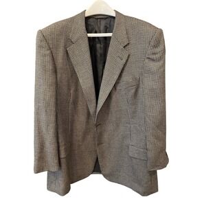 VTG Hickey-Freeman Nordstrom 100% Camel Hair Houndstooth Blazer 48 Reg Oakbrook